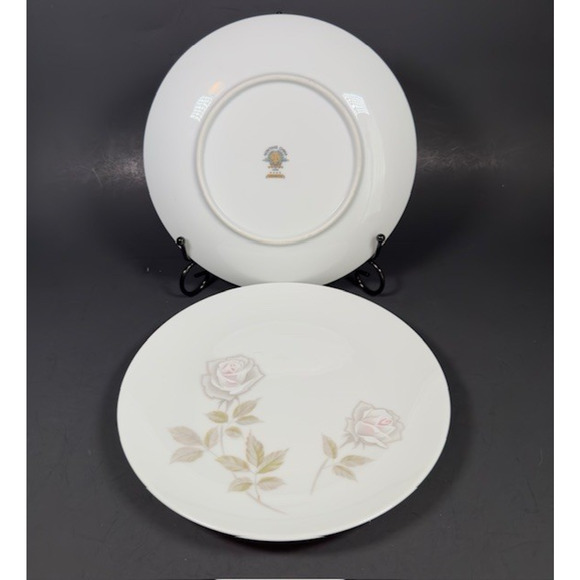 Noritake Edenrose 4 Salad Plates Gray/Pink/White Roses VTG - Picture 1 of 14